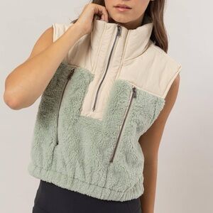 Women's Cream and Green Sleeveless Jacket